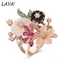 Laya Ring For Women Mood Ring Red Green White Zircon Natural Shell Flower 925 Sterling Silver anillos Fashion Jewelry