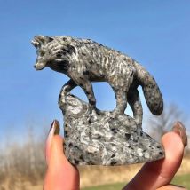 7,5 cm seik natürlichen Yooperlite Stein Wolf hand geschnitzten Kristall Quarz Flamme Stein Handwerk Ornamente Reiki Mineralien Raum dekor Geschenk