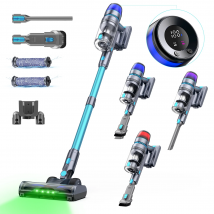 Aspiradora Inalámbrica Homore de 650 W y 75000 Pa, Portátil, con 3 Luces LED, Modo de Succión Inteligente, 65 Minutos de Autonomía, Autoportante