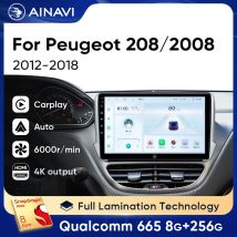 Ainavi Car Radio For Peugeot 208 2012-2018 Car Multimedia 2008 Wireless Carplay Android Auto Qualcomm Car Stereo HDMI OUT 2 Din