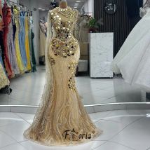 Wunderschöne arabische Gold kristalle Abendkleider funkelnde Dubai lange Schal Ballkleid Vestidos de Noche Promi Party kleid
