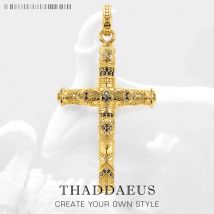 Pendant Elaborate Design Cross Golden New Fine Jewelry Ethnic Pure 925 Sterling Silver Gift For Woman & Men