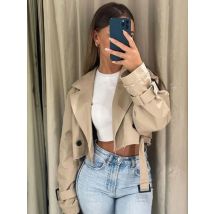 Gabardina recortada con cinturón para mujer, chaqueta de primavera, ropa de calle Vintage, Top de manga larga con doble botonadura, trajes de abrigo para mujer 2024