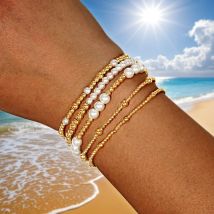 1pc/2 stücke Damenmode Armband Bohemian Style Imitation Perle unregelmäßige Größe Kupfer Perlen Armband für die tägliche Geschenk gabe