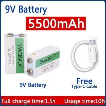 Batteria 9V 5500mAh Batteria ricaricabile agli ioni di litio Batteria Micro USB Batteria al litio 9v per multimetro Microfono Giocattolo + cavo di ricarica USB
