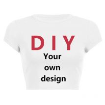 Diy su propio diseño estampado patrón personalizar verano manga corta cuello redondo Color sólido recortado ombligo mujeres Crop Tops moda camiseta
