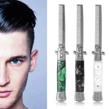 Pettine a coltello Pettine pieghevole 3 colori Lama in acciaio inossidabile Pettine per capelli a olio primaverile Spazzola per acconciature pieghevole
