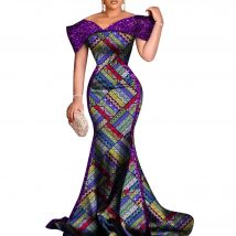 New Custom African Evening Dresses for Women Bazin Dashiki African Print  Cotton ladies Mermaid Party Dress WY8681