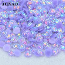 JUNAO 4 5 6 mm Lila AB Runde Blume Strass Aufkleber Flatback Harz Cabochon Edelsteine Nail Art Kristall Stein Nicht Nähen Strass
