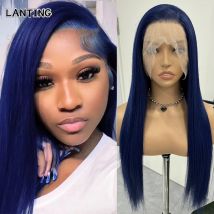 Dark Blue Wig Synthetic Lace Front Wigs Navy Blue Long Straight Hair Wig Frontal Lace Wigs for Women Cosplay Daily Wear Natural