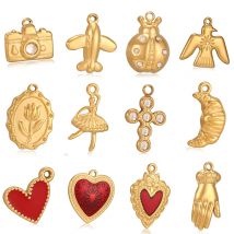 3 pezzi nuova fotocamera/ballerini di balletto/corno di bue pendenti in acciaio inossidabile con cuore sacro rosso per collana braccialetto creazione di gioielli fai da te
