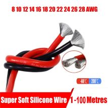 Superweicher Silikondraht, 8, 10, 12, 14, 16, 18, 20, 22, 24, 26, 28 AWG, hitzebeständiger Draht, rot, schwarz, für Autobatterie-Haushaltsgeräte