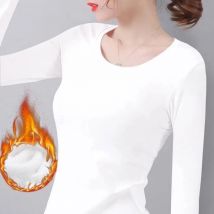1 stücke Frauen Herbst Winter Lange-ärmeln T-shirt Dame Thermische Unterwäsche Dicke Samt Slim Fit Mode Neue Stil rundhals Top
