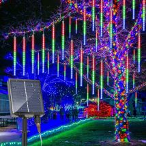 Solarbetriebene LED-Lichterkette mit 8 Röhren, Meteorschauer, Regenfee, wasserdicht, Eiszapfen, Regentropfen, Schnee, fallende kaskadierende Beleuchtung
