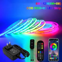 Strisce LED COB RGBIC 24V 6M/12M Luci LED RGB per camera da letto con telecomando RF Smart Bluetooth APP Luci di striscia di sincronizzazione musicale