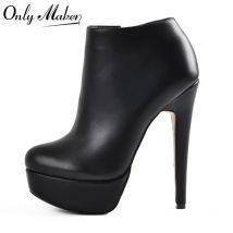 Onlymaker Plattform Ankle Booties Schwarz frauen Sexy High Heel Side Zipper Stiletto Flock Plus