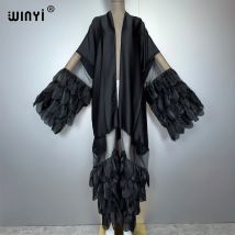 WINYI Catwalk sexy Kimono Women elegant coat Long Sleeve Cardigan abaya dubai luxury beachwear Cover Up dress holiday Caftan