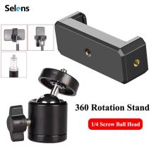 Selens Supporto universale per staffa con clip per telefono cellulare Rotazione a 360 gradi Testa a sfera con vite 1/4 per monopiede con supporto per treppiede