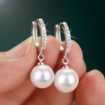 JewelryTop Süßwasserperle 925er Sterlingsilber Ohrringe Kristallschmuck für Wemon Hochzeitsgeschenk Party Classic