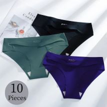 Giczi 10 Teile/satz Nahtlose Damen Höschen Einfarbig Seide Satin Unterwäsche Atmungsaktive Bequeme Slips Sexy Dessous Gemütliche Höschen