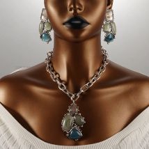 Chunky Retro Damen Accessoires Vintage Boho Kokette Halskette Mode Y2k Party Ohrring Langes Edelstahl Schmuckset