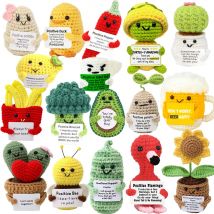 Positive Energy Pocket Hug Crochet Doll, Mini Handmade Knitted Plush Potato Turtle Vegetable Duck Funny Support Gift with Card