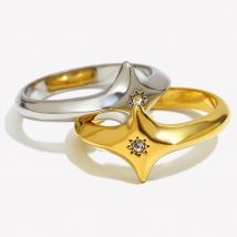 E.B.belle Four-pointed star Zircon Ring Stainless Steel Minimalist Style Creative Personalized Jewelry For Women