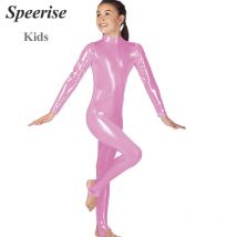Tuta da ballo a maniche lunghe in Spandex metallizzato lucido per bambini tute con staffa Catsuits Unitards per ginnastica body