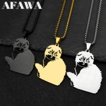 Niedliche schottische Falten-Katze-Anhänger-Halskette für Männer und Frauen, Edelstahl, Gold/Silber/Schwarz, Tierkette, Schmuck, Collier
