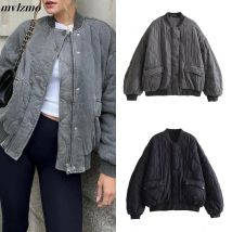 2024 Herbst und Winter neue Damen-Freizeitjacke mit lockeren Klappentaschen, gesteppte Linie aus Baumwolle