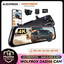 WOLFBOX G850 PRO 4K WIFI Mirror Dash Cam con ADAS e BSD 5.8GHz WiFi Controllo vocale DVR per auto Specchietto retrovisore 12 pollici