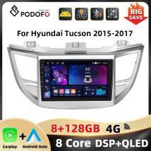 Podofo-Radio con GPS para coche, reproductor Multimedia con voz IA, 2DIN, 8 núcleos, WIFI, 4G, Carplay, Android, DSP, estéreo, para Hyundai Tucson 2015-2017