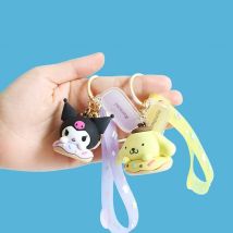 Sanrio Cartoon Tier Kuromi Hallo Kitty Cinna moroll Pompon purin Melodie Anhänger Schlüssel bund Schlüssel ring Action figuren Modell Spielzeug Geschenk