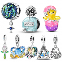 Original 925er Silber vergoldete Charms Parfümflasche Kitty Chick Perlen Diy Schmuck Geschenk für Frauen passen Armband Anhänger baumeln