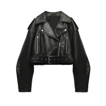 Fitaylor Women Faux PU Leather Jacket Casual Lady Lapel Zipper Short Leather Jacket High Street Motorcycle Coat