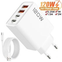 Ładowarka USB Typ C z 4 portami 120W 10A Szybkie Ładowanie Kabel do Transmisji Danych Ładowarka USB do Telefonu Adapter PD do Samsung iPhone Xiaomi Ładowarka Ścienna