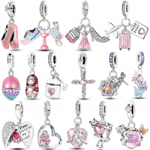 Koraliki Charms Srebro Próby 925 Różowa Seria Matrioszka Serce Muzyka Zawieszki Pasują do Oryginalnej Bransoletki DIY Prezent dla Kobiet