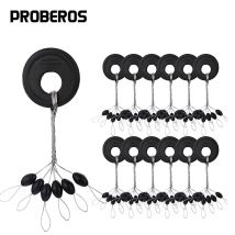 PRO BEROS 60Pcs 10Set Black Rubber Space Beans Oval Stopper Fishing Bobber Float Catfish Flotador