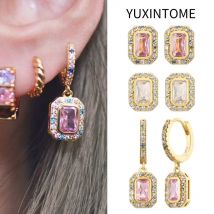 925 Sterling Silver Ear Needle Luxury Stud Earrings for Women Pave Micro Crystal Square Pendant Hoop Earrings Fashion Jewelry