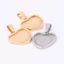 10 pz 15mm Cuore Cabochon Ciondolo Base Impostazione Vassoi In Acciaio Inox Placcato Oro Lunetta Collana Spazi Vuoti Per La Creazione di Gioielli