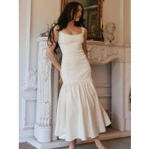 Trendix Sexy Off Shoulder Slim Sundress Women High Waist Sleeveless Ruffle Patchwork Maxi Dresses Vacation Elegant Evening Dress