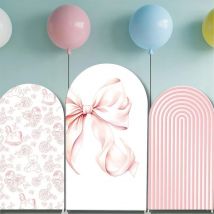 Mocsicka Hintergrund, individuell, 2-seitige Abdeckungen, Bogenabdeckungen, rosa Schleife, Dekor, Babyparty, Kindergeburtstag, Party, Fotohintergrund