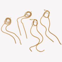 S-chain Circular Wire Snake Chain Woven Two Long Tassel Drop Earrings 18K Gold Plated 316L Stainless Steel Women's Earrings