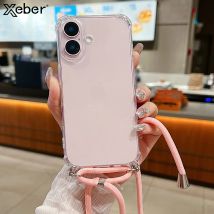 Umhängetasche mit Lanyard-Halskette und Kordel für iPhone 16 Pro Max 15 Plus, transparenter, stoßfester Schutz, weiche TPU-Stoßstangenabdeckung