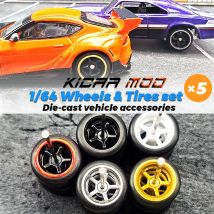 KicarMod 1/64 Piastic Wheels Gummireifen Bunte Fahrzeugspielzeugräder für 5 Autos Hot Wheels Hobby Modifizierte Teile 5er-Set/Packung