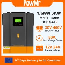 PowMr 1.6KW 3KW Hybrydowy falownik solarny 12V 24V 220V Czysta fala sinusoidalna Off Grid z kontrolerem ładowarki słonecznej MPPT 80A