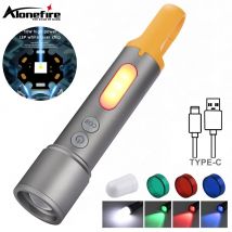 Zoombare runde Strahl licht Taschenlampe rot grün blau weiß Cob Typ-C Aufladung Outdoor-Camping nach Hause Wandern Angeln Klettern Fackel