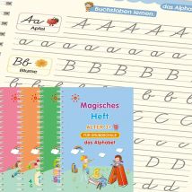 Deutsche Kinderbücher, 13 x 19 cm, tiefes Rillen-Zauberbuch, Alphabet, Lernzahlen, kostenloses handgeschriebenes deutsches Zauber-Übungsheft