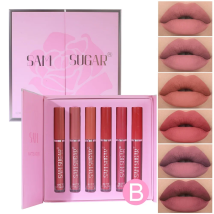 Samtflüssiger Lippenstift, 6-teilig, mattes Finish, wasserfest, wischfest, langlebig, rosa-rote Farben, Lippenglasur-Make-up-Set