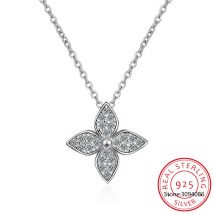Glitter Four-leaf Clover 925 Sterling Silver Necklace Pendants For Women Clothes Match Decoration Fine Jewelry